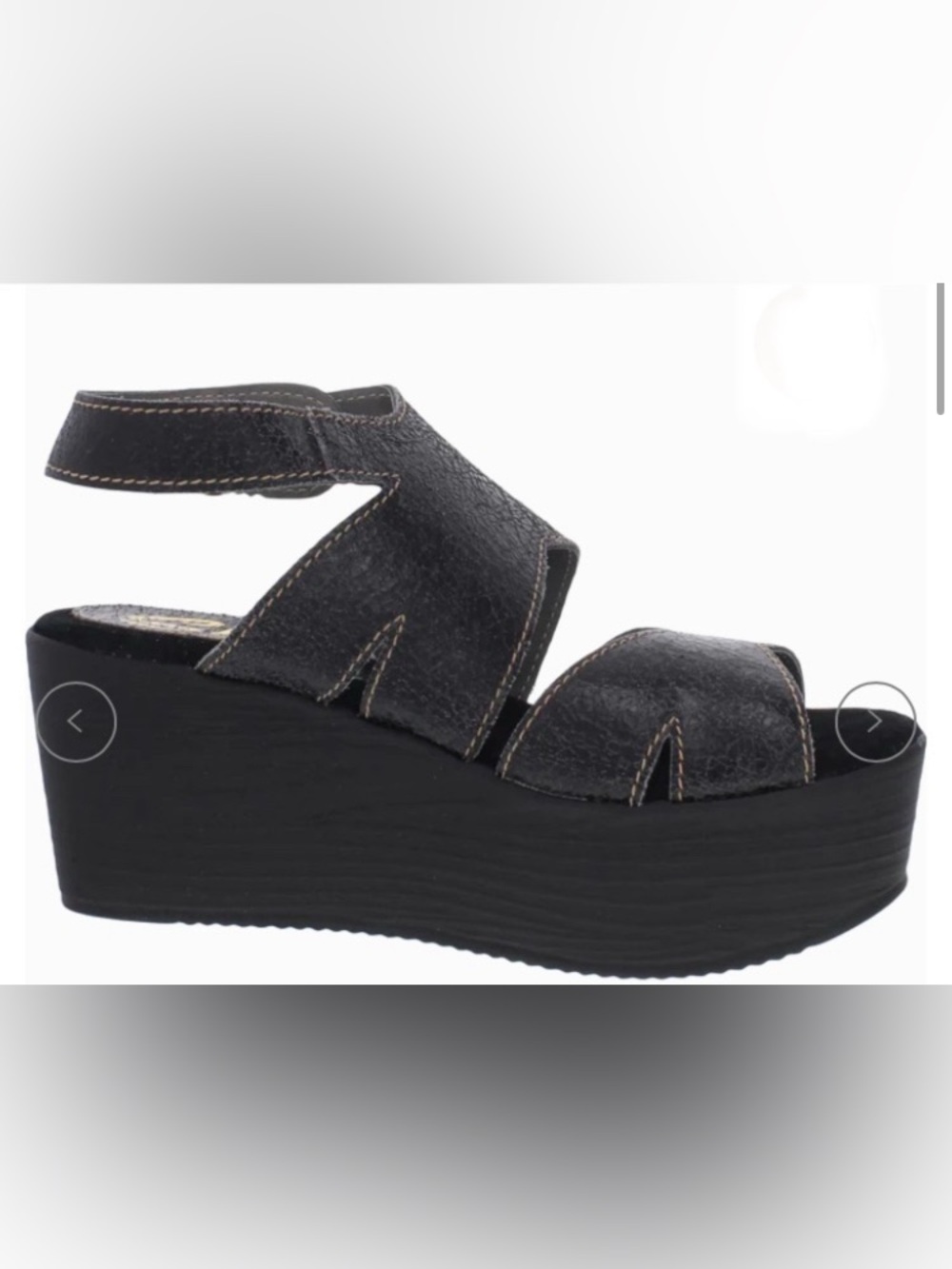 SBICCA Black Leather Platform Sandals/White Stitching/ Ankle Strap/ Size 6.5